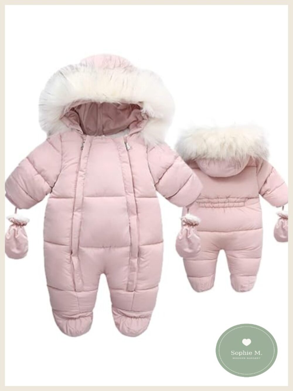 Baby Snowsuit with Detachable Fur Collar, Zipper Closure, Down Cotton Padding